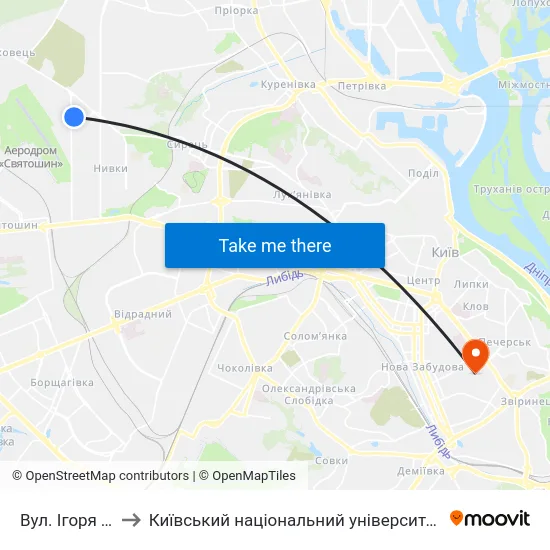 Вул. Ігоря Турчина to Київський національний університет культури і мистецтв map