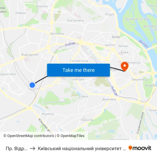 Пр. Відрадний to Київський національний університет культури і мистецтв map