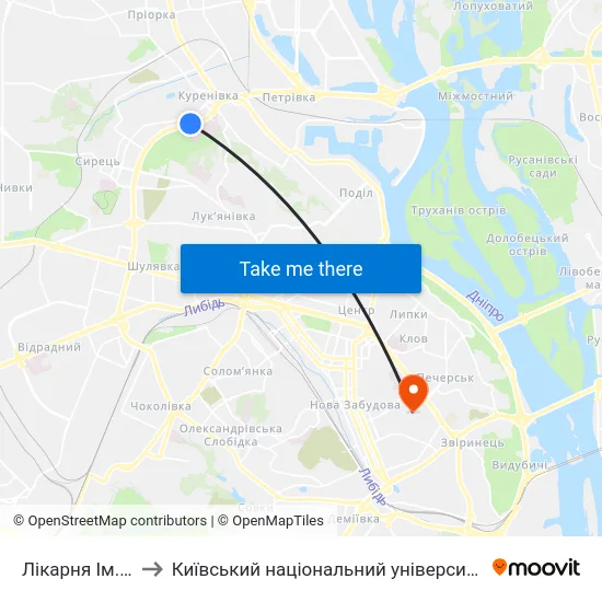 Лікарня Ім. Павлова to Київський національний університет культури і мистецтв map