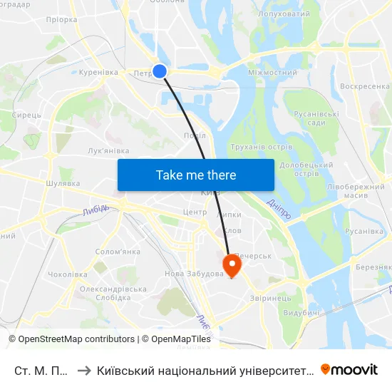 Ст. М. Почайна to Київський національний університет культури і мистецтв map