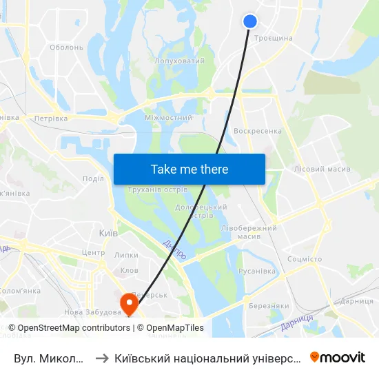 Вул. Миколи Лаврухіна to Київський національний університет культури і мистецтв map