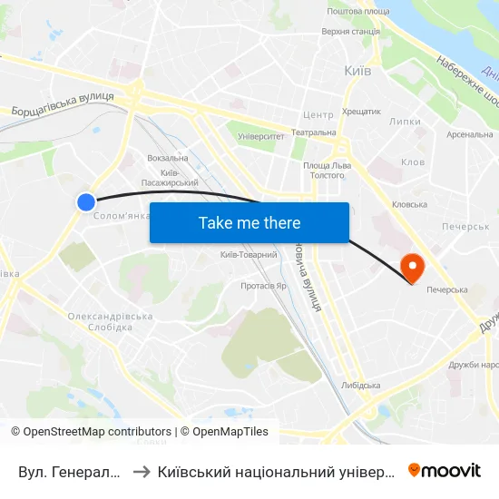 Вул. Генерала Воробйова to Київський національний університет культури і мистецтв map