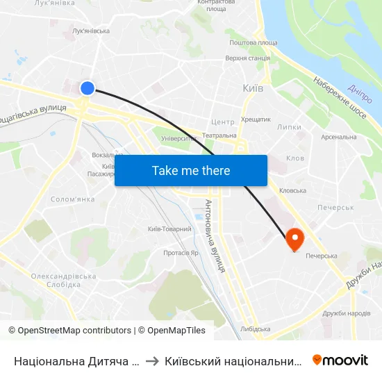 Національна Дитяча Клінічна Лікарня ""Охматдит"" to Київський національний університет культури і мистецтв map