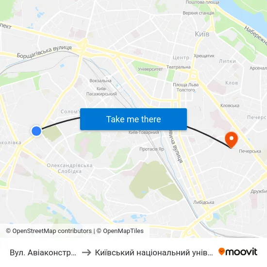 Вул. Авіаконструктора Антонова to Київський національний університет культури і мистецтв map