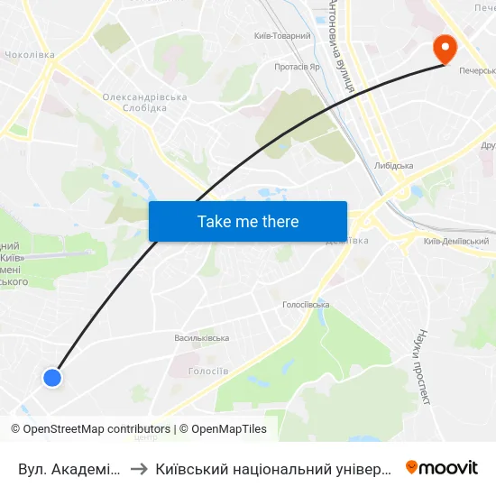 Вул. Академіка Вільямса to Київський національний університет культури і мистецтв map