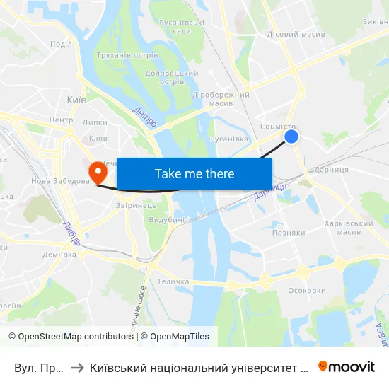 Вул. Празька to Київський національний університет культури і мистецтв map