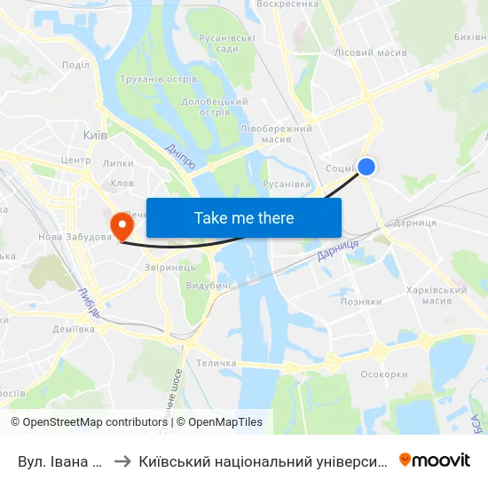 Вул. Івана Сергієнка to Київський національний університет культури і мистецтв map