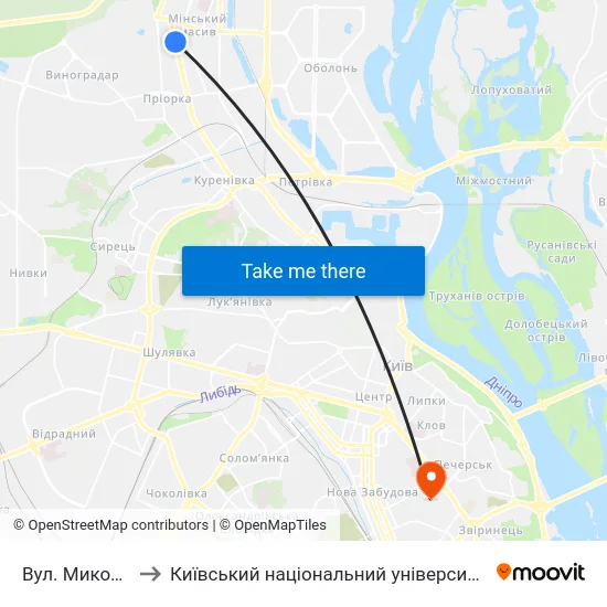 Вул. Миколи Гулака to Київський національний університет культури і мистецтв map