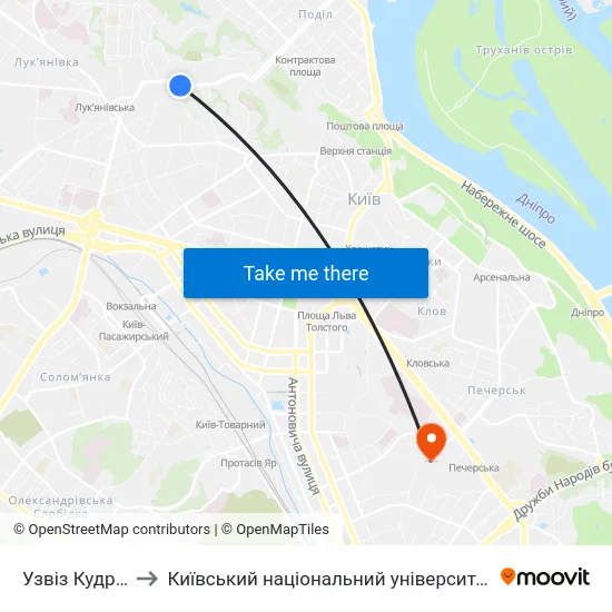 Узвіз Кудрявський to Київський національний університет культури і мистецтв map