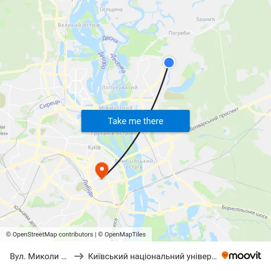 Вул. Миколи Закревського to Київський національний університет культури і мистецтв map