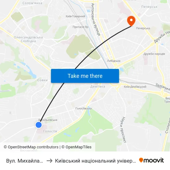 Вул. Михайла Ломоносова to Київський національний університет культури і мистецтв map