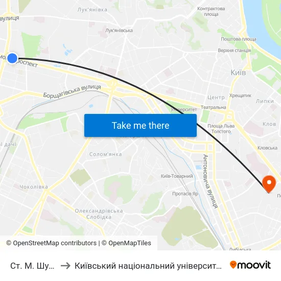Ст. М. Шулявська to Київський національний університет культури і мистецтв map