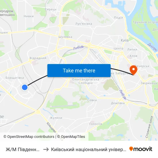 Ж/М Південна Борщагівка to Київський національний університет культури і мистецтв map