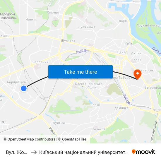 Вул. Жолудєва to Київський національний університет культури і мистецтв map