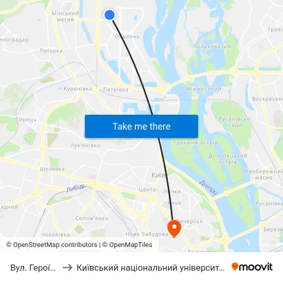 Вул. Героїв Дніпра to Київський національний університет культури і мистецтв map