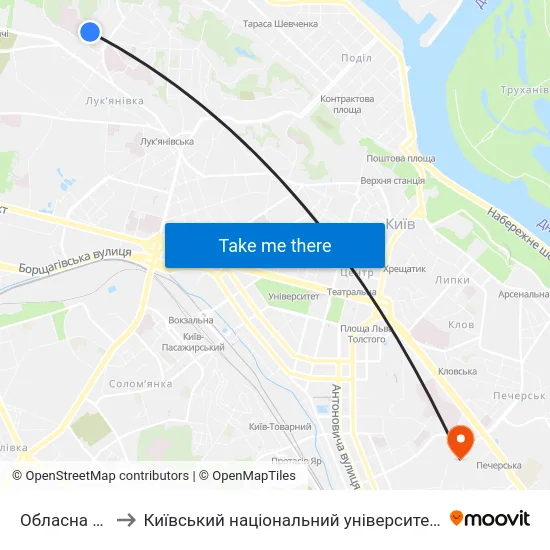 Обласна Лікарня to Київський національний університет культури і мистецтв map