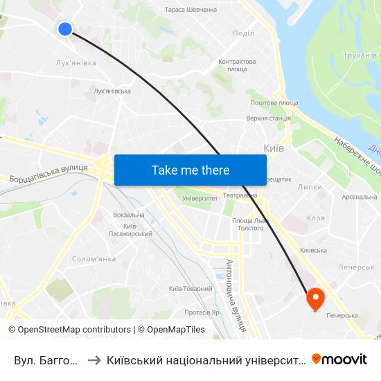 Вул. Багговутівська to Київський національний університет культури і мистецтв map