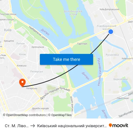 Ст. М. Лівобережна to Київський національний університет культури і мистецтв map