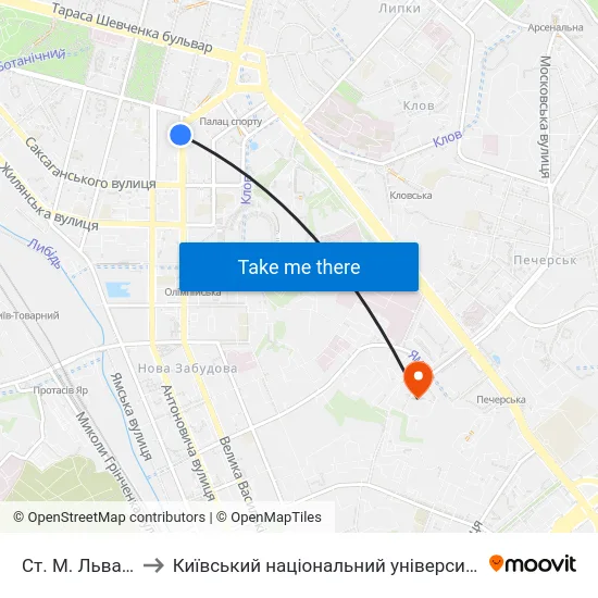 Ст. М. Льва Толстого to Київський національний університет культури і мистецтв map