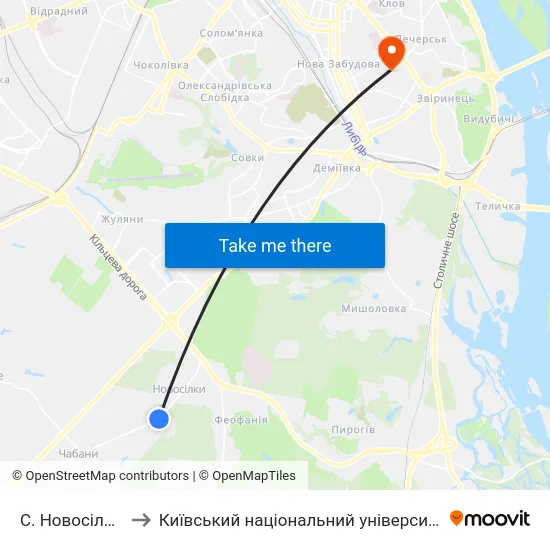 С. Новосілки (Центр) to Київський національний університет культури і мистецтв map