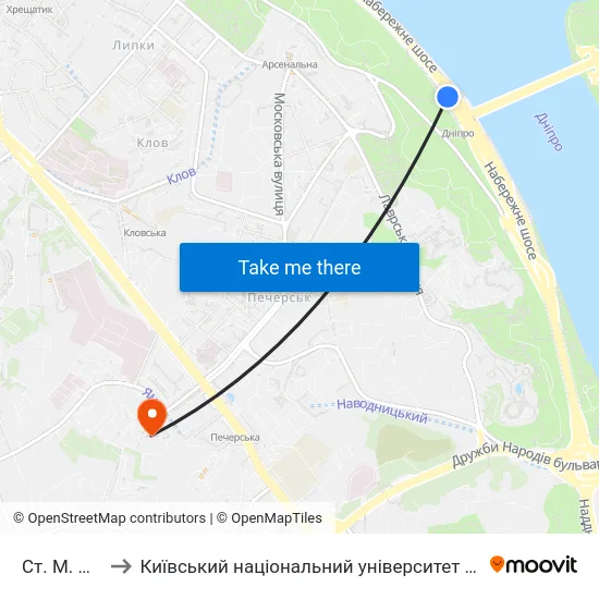 Ст. М. Дніпро to Київський національний університет культури і мистецтв map