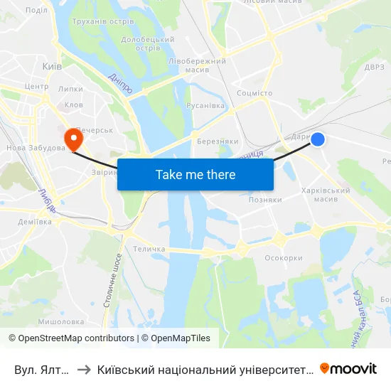 Вул. Ялтинська to Київський національний університет культури і мистецтв map