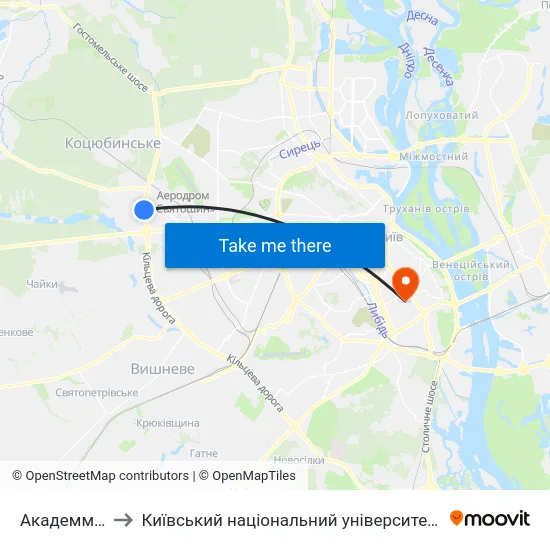 Академмістечко to Київський національний університет культури і мистецтв map