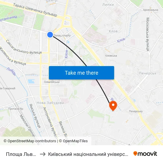 Площа Льва Толстого to Київський національний університет культури і мистецтв map