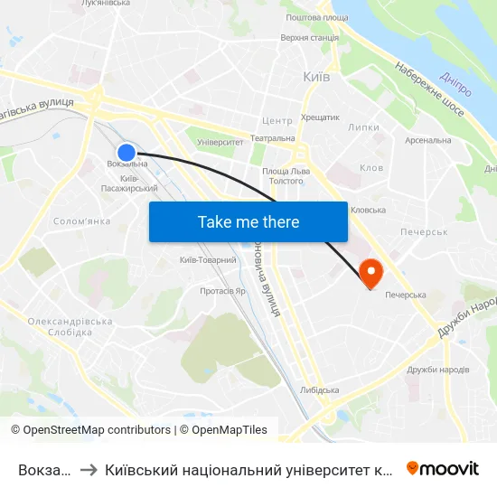 Вокзальна to Київський національний університет культури і мистецтв map