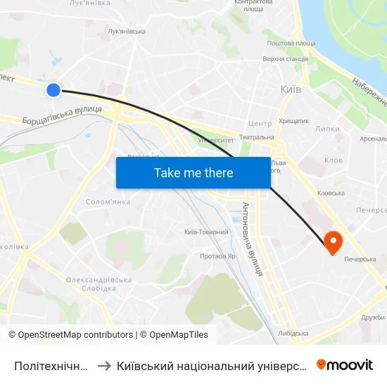 Політехнічний Інститут to Київський національний університет культури і мистецтв map