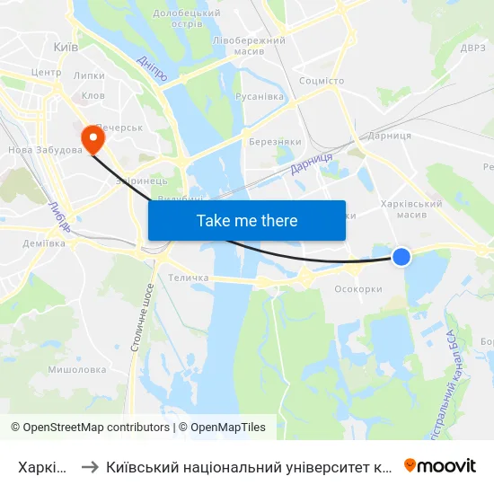 Харківська to Київський національний університет культури і мистецтв map