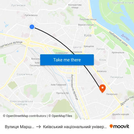 Вулиця Маршала Рибалка to Київський національний університет культури і мистецтв map