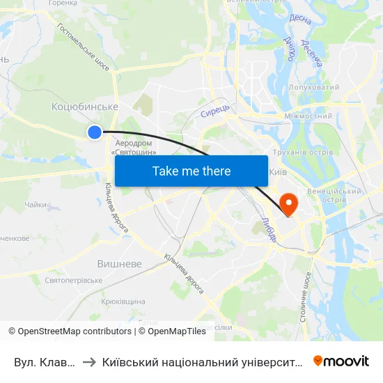 Вул. Клавдіївська to Київський національний університет культури і мистецтв map