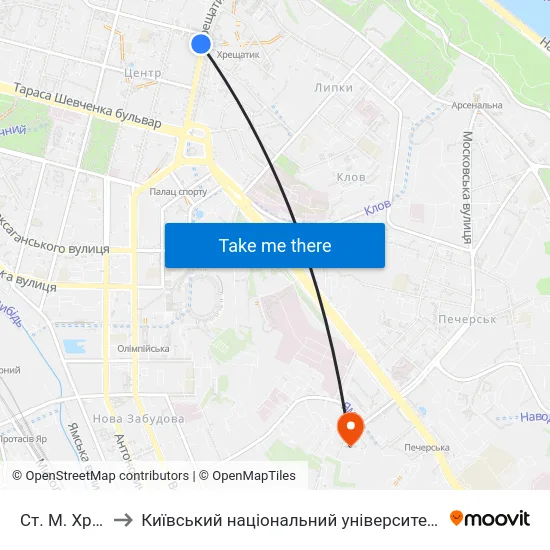 Ст. М. Хрещатик to Київський національний університет культури і мистецтв map
