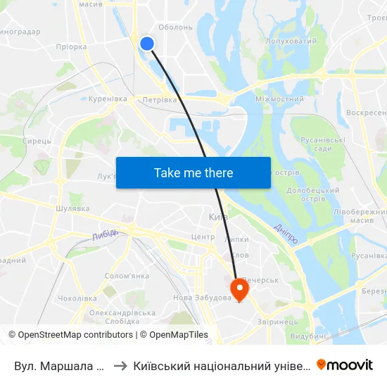 Вул. Маршала Малиновського to Київський національний університет культури і мистецтв map