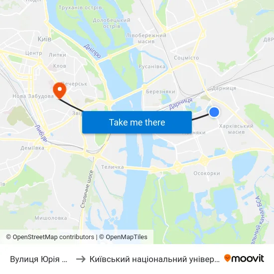 Вулиця Юрія Литвинського to Київський національний університет культури і мистецтв map