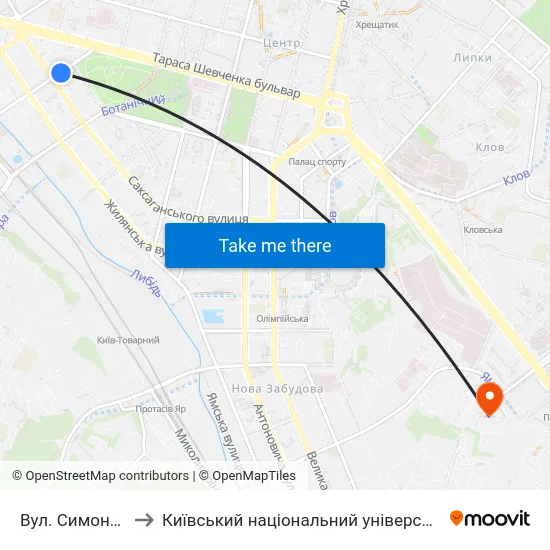 Вул. Симона Петлюри to Київський національний університет культури і мистецтв map