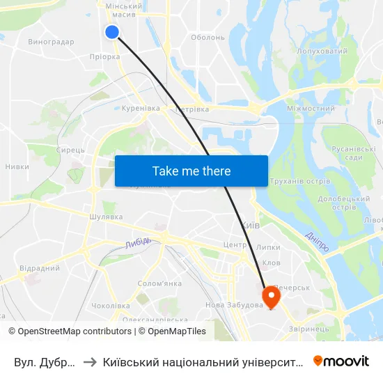 Вул. Дубровицька to Київський національний університет культури і мистецтв map