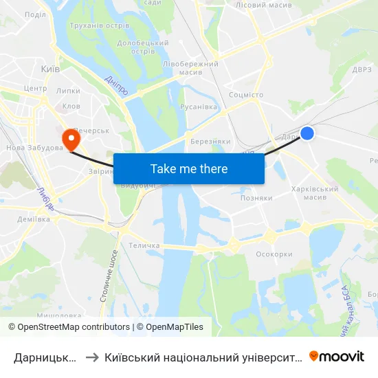 Дарницький Ринок to Київський національний університет культури і мистецтв map