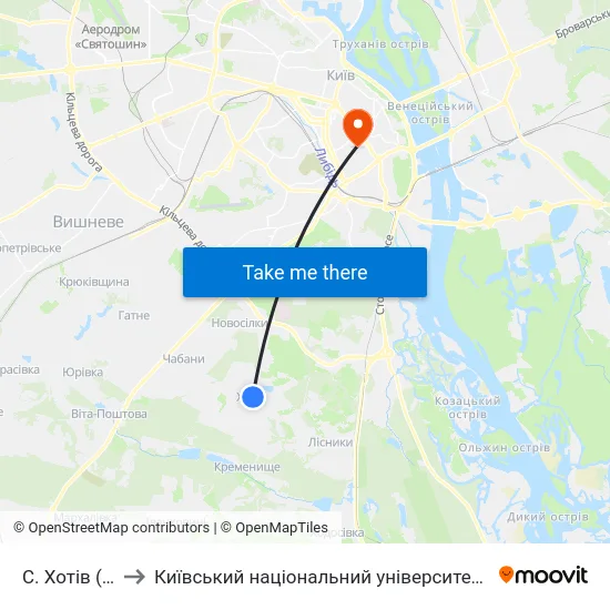 С. Хотів (Центр) to Київський національний університет культури і мистецтв map