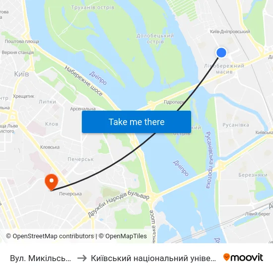 Вул. Микільсько-Слобідська to Київський національний університет культури і мистецтв map