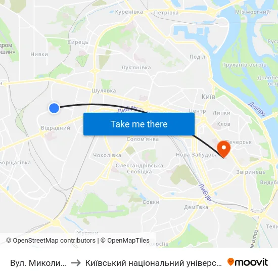 Вул. Миколи Василенка to Київський національний університет культури і мистецтв map