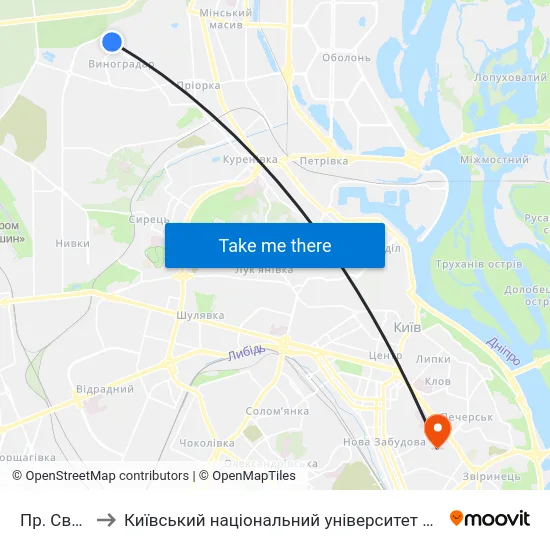 Пр. Свободи to Київський національний університет культури і мистецтв map