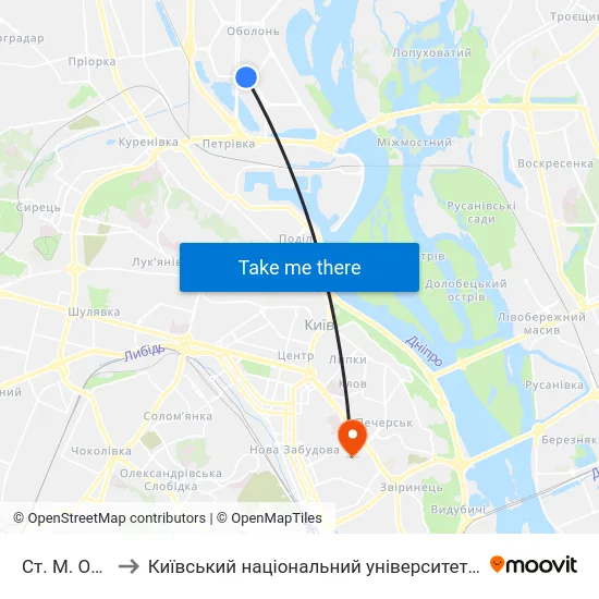 Ст. М. Оболонь to Київський національний університет культури і мистецтв map