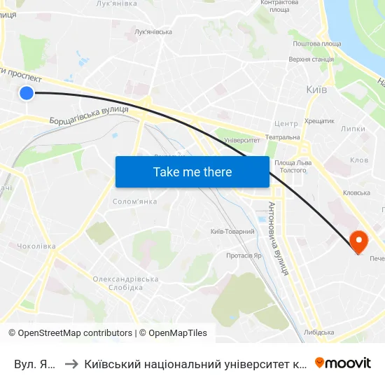 Вул. Янгеля to Київський національний університет культури і мистецтв map