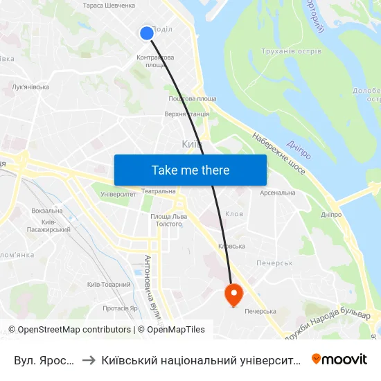 Вул. Ярославська to Київський національний університет культури і мистецтв map