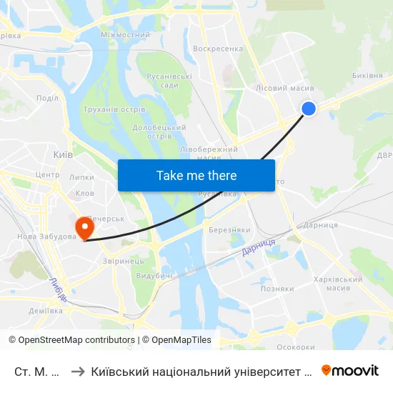 Ст. М. Лісова to Київський національний університет культури і мистецтв map