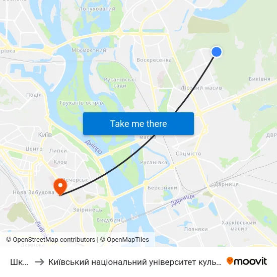 Школа to Київський національний університет культури і мистецтв map