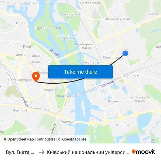 Вул. Гната Хоткевича to Київський національний університет культури і мистецтв map