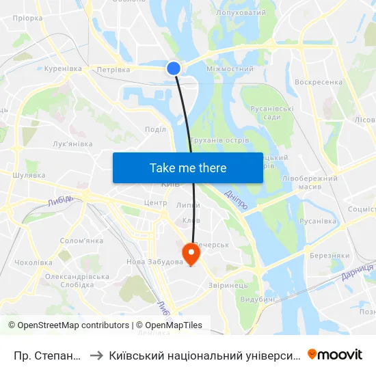 Пр. Степана Бандери to Київський національний університет культури і мистецтв map